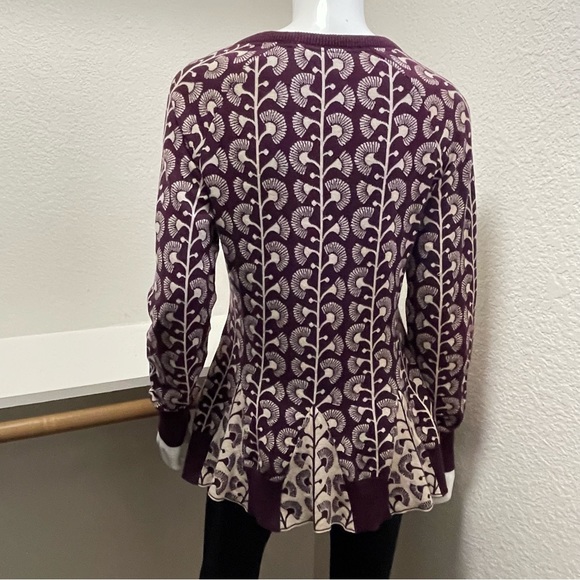 Rare*ANTHRO* HWR Monogram, Climbing Marigold Cotton/Wool Blend Cardigan Sz M - Picture 3 of 10